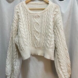 White Cropped Chunky Knit Sweater
